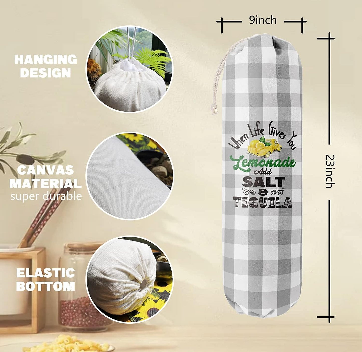 Grocery Bags Holder Organizer for Shopping Bags，Wall Mount Plastic Bags Storage Container Dispensers，Lemons Add Sal, Gift for Women Mother Grandmother Friend