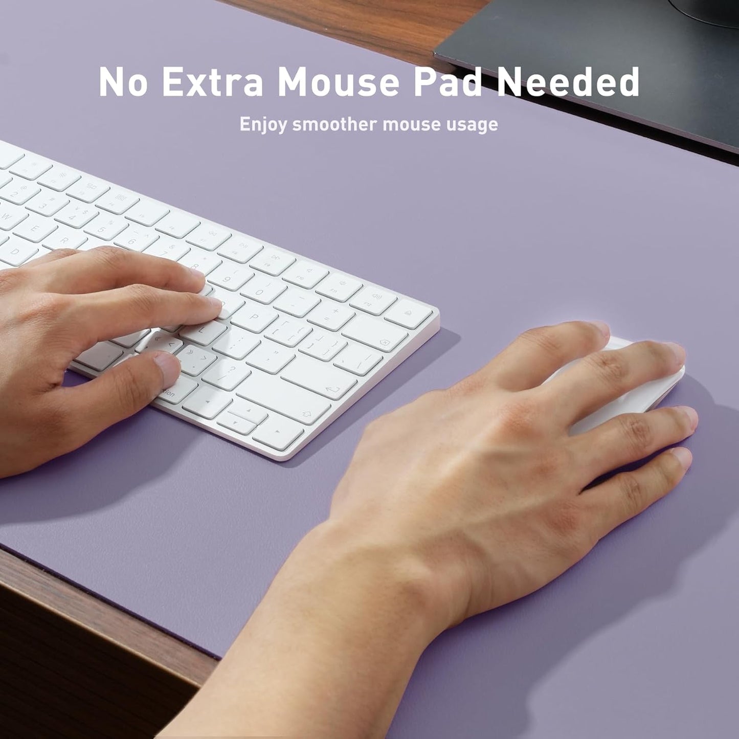 Aothia Faux Leather Desk Mat – Large Mouse Pad, Non-Slip PU Leather Blotter, Waterproof Writing Surface for Office and Home (Lavender, 47.2" x 23.6")