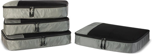 Amazon Essentials 4-Piece Packing Cubes Travel Accessories Set, Luggage Organizer with Double Zipper, Mesh Top, 100% Polyester, Large, Gray (Previously Amazon Basics)