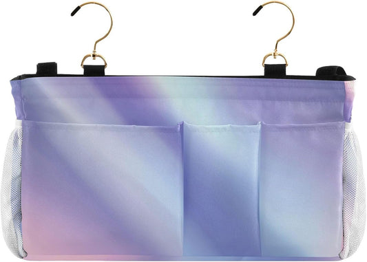 Purple Blue Gradient Bedside Caddy for Dorm Bed Bedside Hanging Caddy Bag Iron Frame Storage Organizer Pocket for Bunk Home College Hospital Beds 2 Hooks