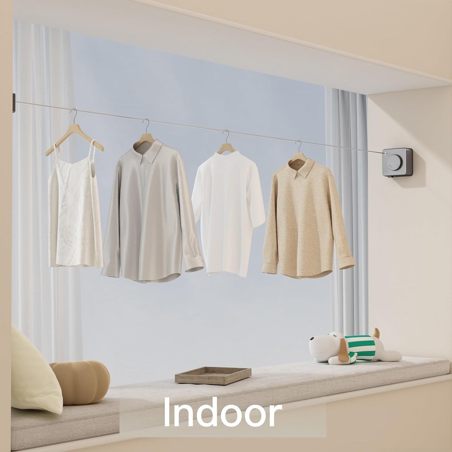 Retractable Clothesline Indoor Outdoor, Clothes Line Retracting Indoor, Retractable Clothes Line Wall Mounted Drying Rack Clothing Line, Laundry Line with Stainless Steel Line-15.1 Feets(Grey)
