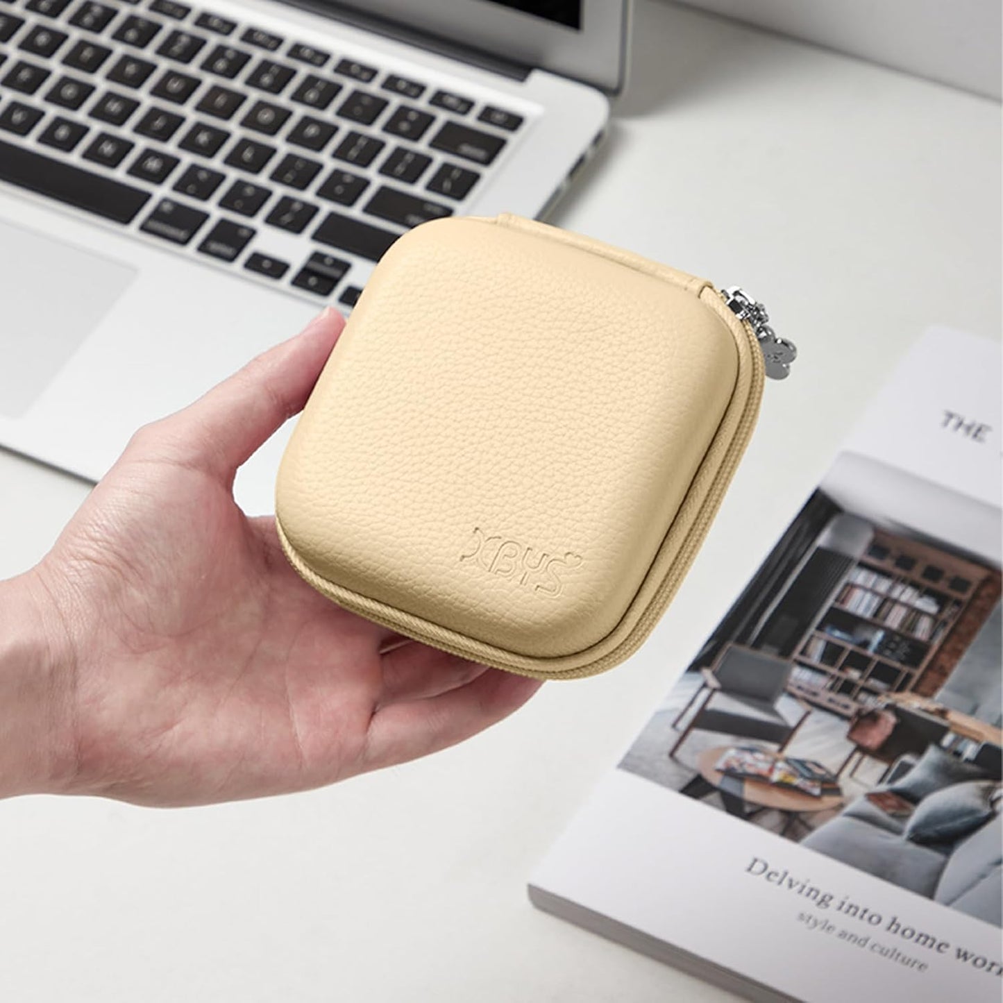 Charger Case for Macbook, Portable Tech Electronic Organizer Bag, Travel Storage Pouch for Laptop Accessories, MacBook Power Adapter, Charging Cords, USB, Power Bank (Light Khaki, M)