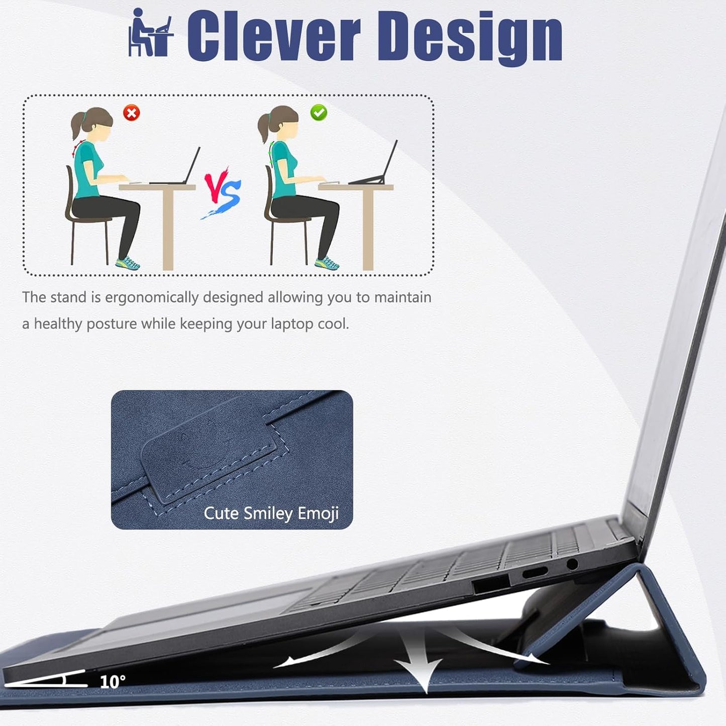 HYZUO 15 Inch Laptop Sleeve Case with Stand for MacBook Air 15 M4 A3241 M3 A3114 M2 A2941 2025-2023, 15" Surface Laptop 7/6/5/4, MacBook Pro 15 A1990 A1707 2019-2016, with Pouch, Navy Blue