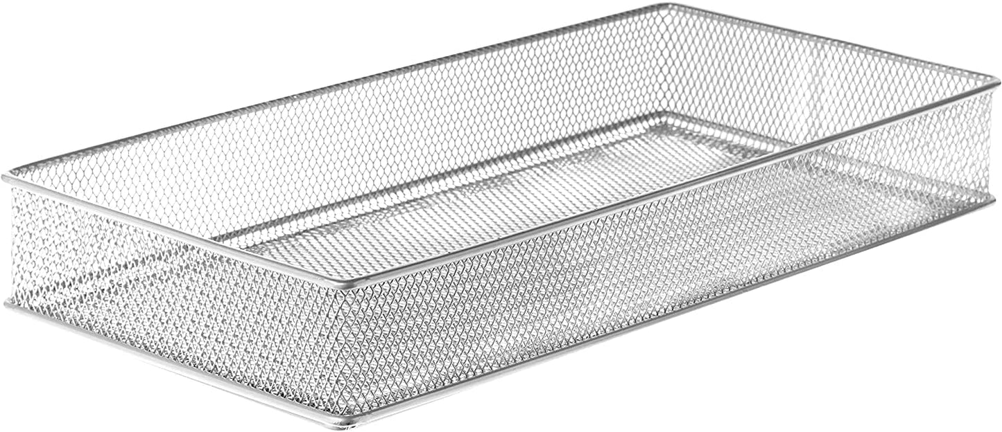 YBM HOME Silver Mesh Drawer Cabinet and or Shelf Organizer Bins, School Supply Holder Office Desktop Organizer Basket 1591s (1, 6x12x2 Inch)
