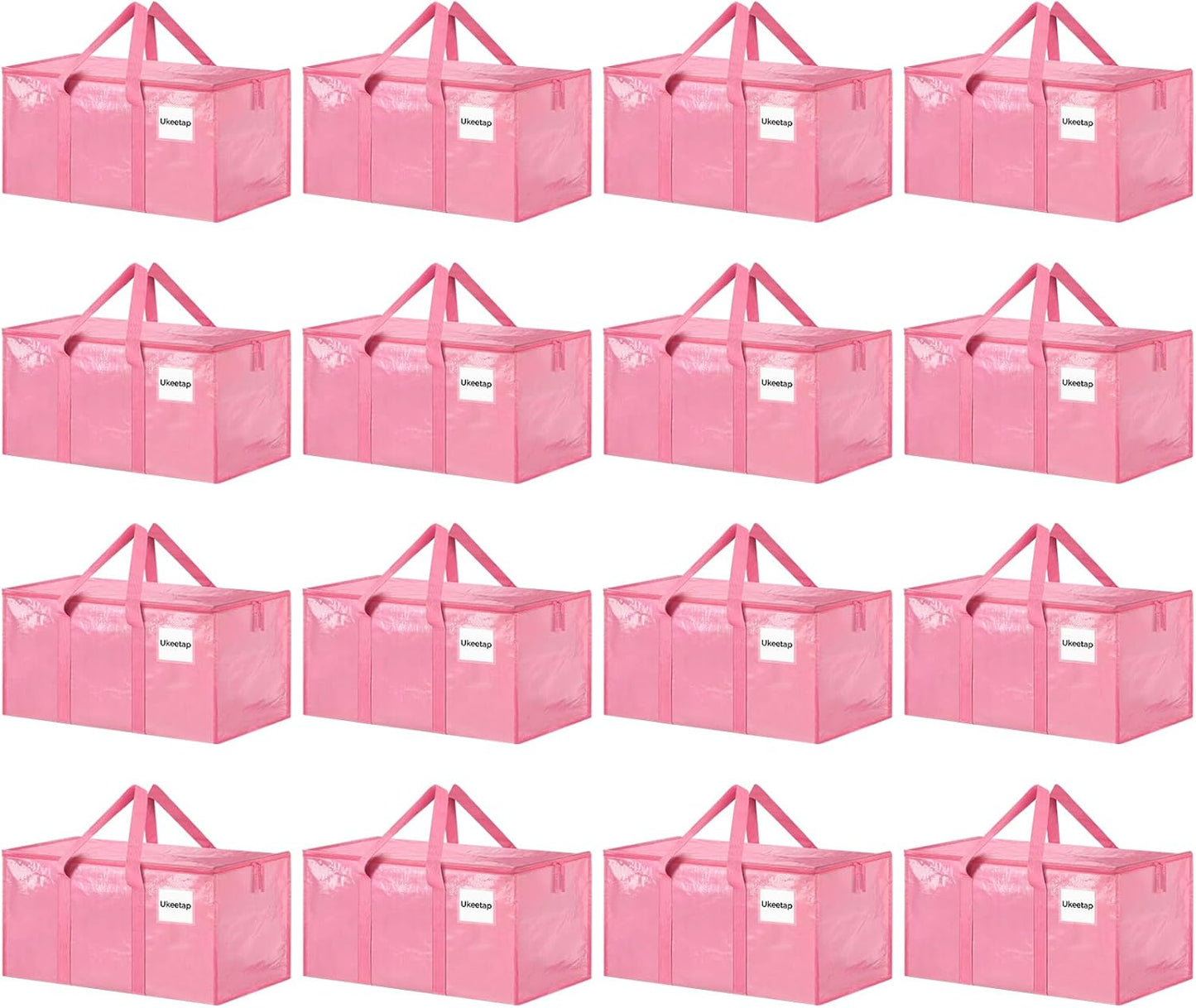 16 Pack Extra Large Heavy Duty Moving Bags, Pink Storage Bins with Lids, Reinforced Handles & Heavy-Duty Zippers Moving Boxes Storage Bags Totes for Clothes Packing, Dorms, College Supplies, Pink