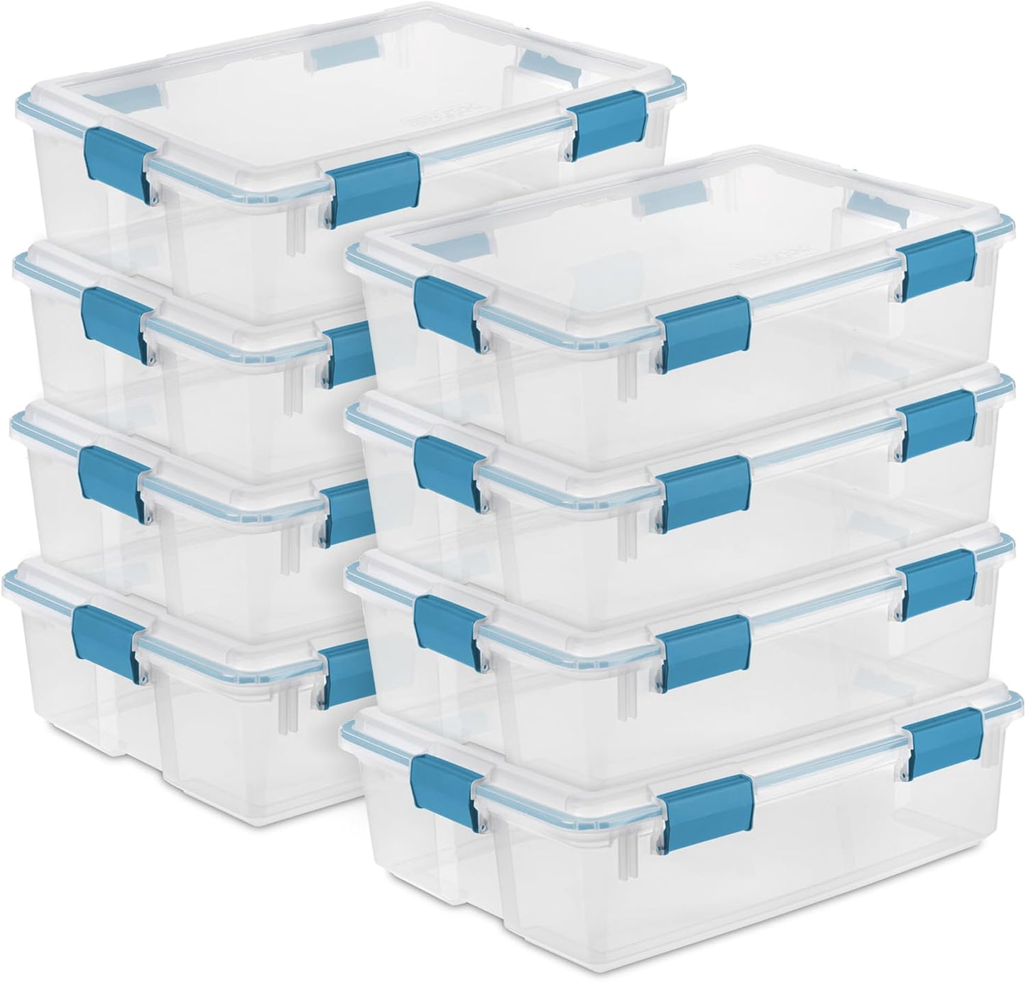 Sterilite 8-Pack Gasket Box, Weather-Resistant Storage Bins with Latching Lids, 37 Quart - Heavy-Duty Organizing Containers for Closet, Bathroom, and Office