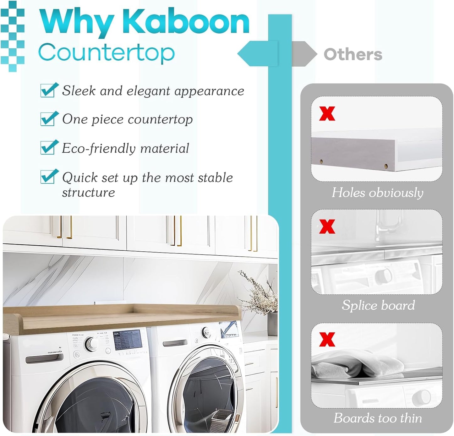 Kaboon Washer Dryer Countertop 58" x 28" Extra Large Version, Melamine Countertop with 3.5" Edge Rails, Laundry Room Organization, Oak(Grey Tone)