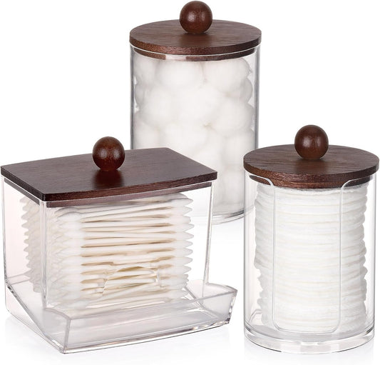 Tbestmax Bathroom Organizer Accessories Set-10 oz,7 oz Qtips Holder Storage with Bamboo Lids, Cotton Ball/Swabs Dispenser, Apothecary Jar 3 Pcs