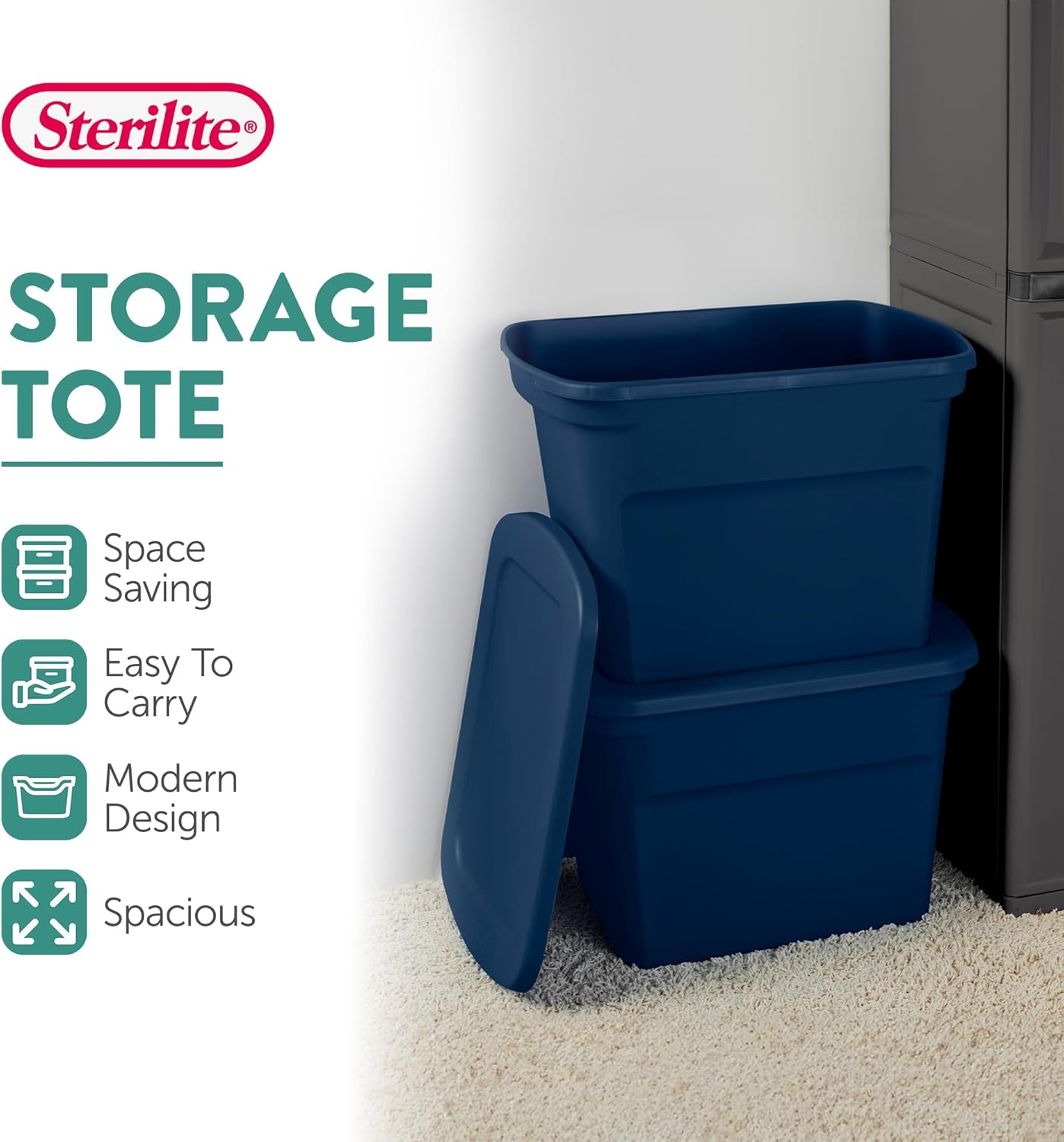 Sterilite 16-Pack Plastic Storage Bins, 18 Gallon Tote Containers with Lids, Marine Blue