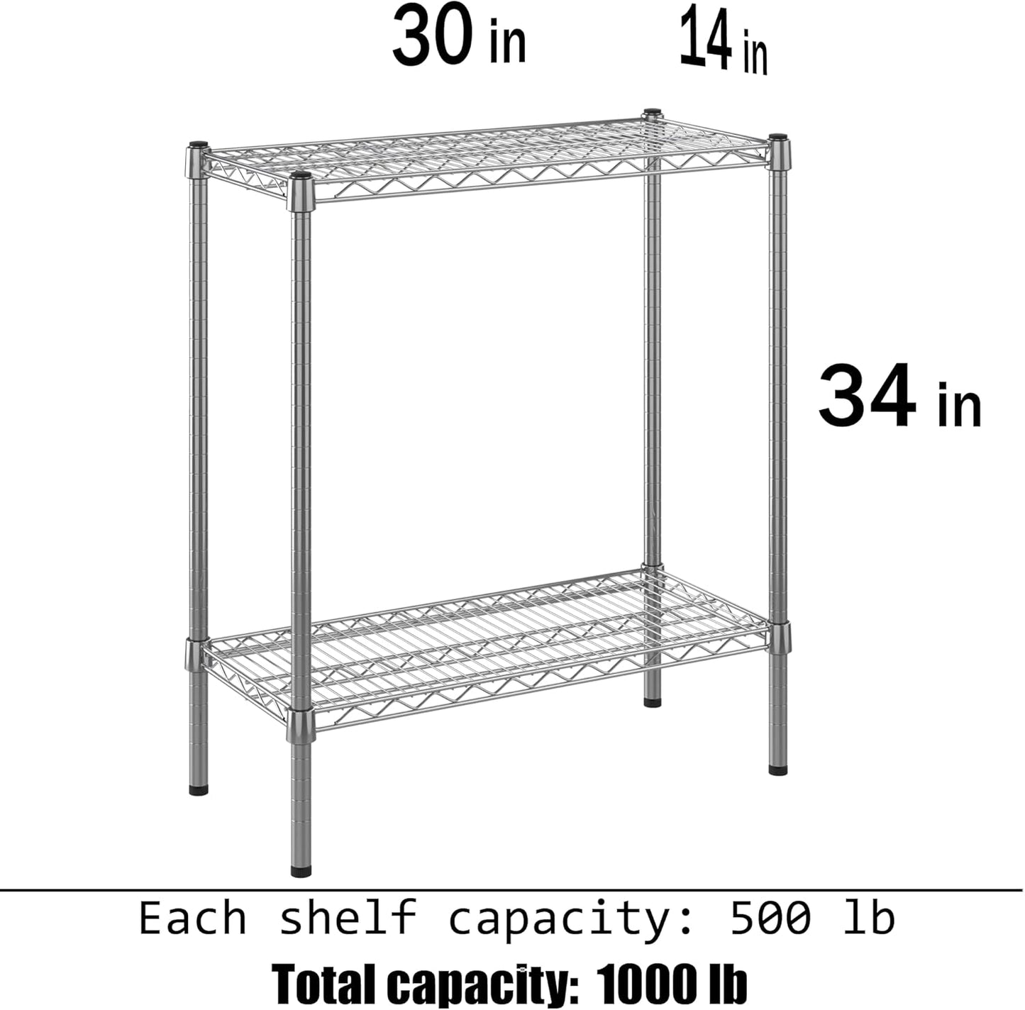 14" Deep x 30" Wide x 34" Height Wire Shelving Kit | 2-Tier | NSF Commercial Storage Rack Unit