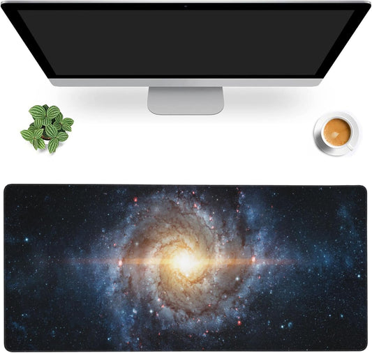 Desk Mat,Spiral Galaxy and Stars Gaming Mouse Pad,XXL Extended Mouse Pad Mat for Office,Computer,Keyboard with Non-Slip Base Stitched Eges Mousepad 35.4x15.75 inch