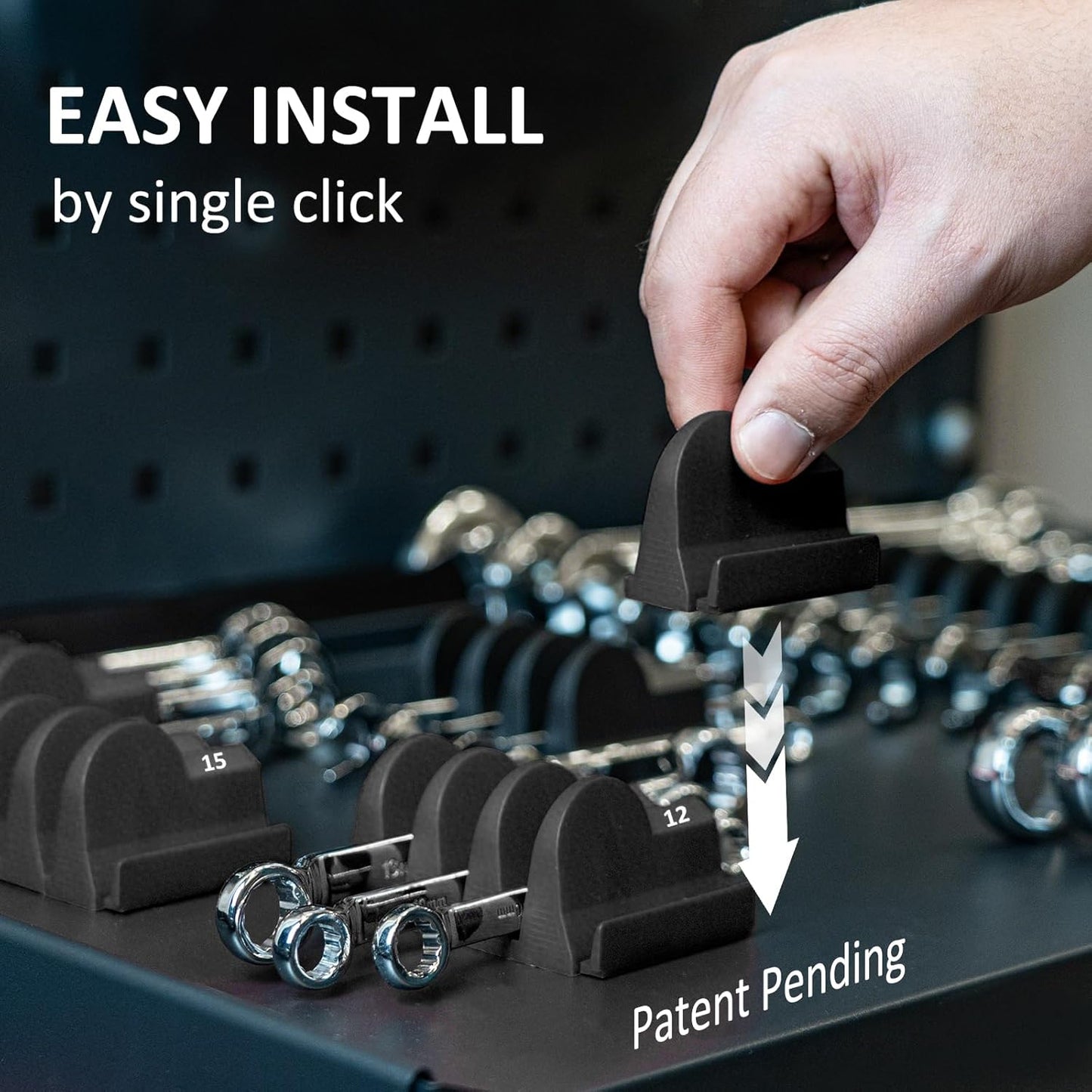 80 pcs MAGNETIC Modular Wrench Organizers for Tool Drawers - Wrench Rack with Metric & SAE Labels, Perfect Tool Storage Holder. Gift for father, brother and boyfriend (With Magent) (Black)
