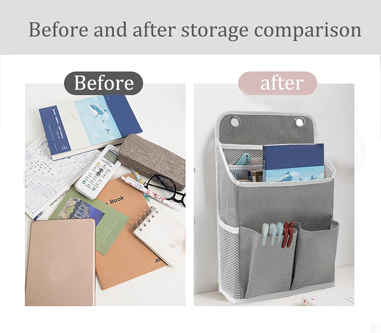 2-Pack Hanging Storage Organizer, Over The Door Hanging Bags/Wall Baskets Storage with Pockets for Home, RV, Office and More (2, Grey)