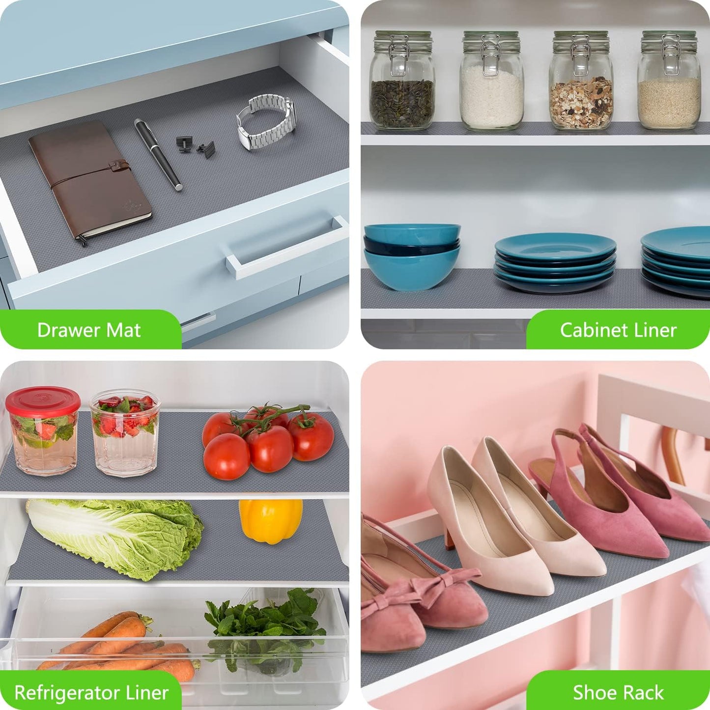 Shelf Liners for Kitchen Cabinets Refrigerator Liners Waterproof & Oil-Proof Kitchen Cupboard Liner Non-Slip Drawer Mats Non Adhesive Fridge Liner for Shelves - Gray 17.5 x 78.7 Inches