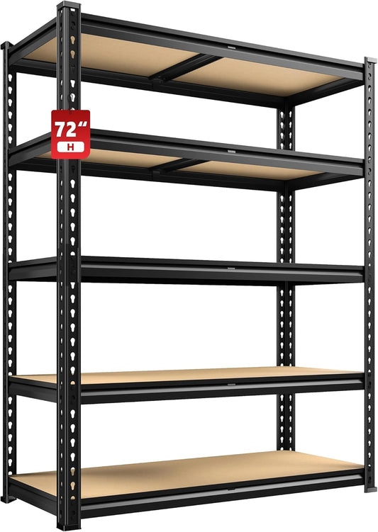 REIBII 2020LBS Storage Shelves 5 Tier Garage Shelving Heavy Duty Adjustable Garage Shelves, Utility Rack Shelf, Shelving Units for Storage Warehouse Pantry Closet, 35.5" W x 11.9" D x 72" H, Black