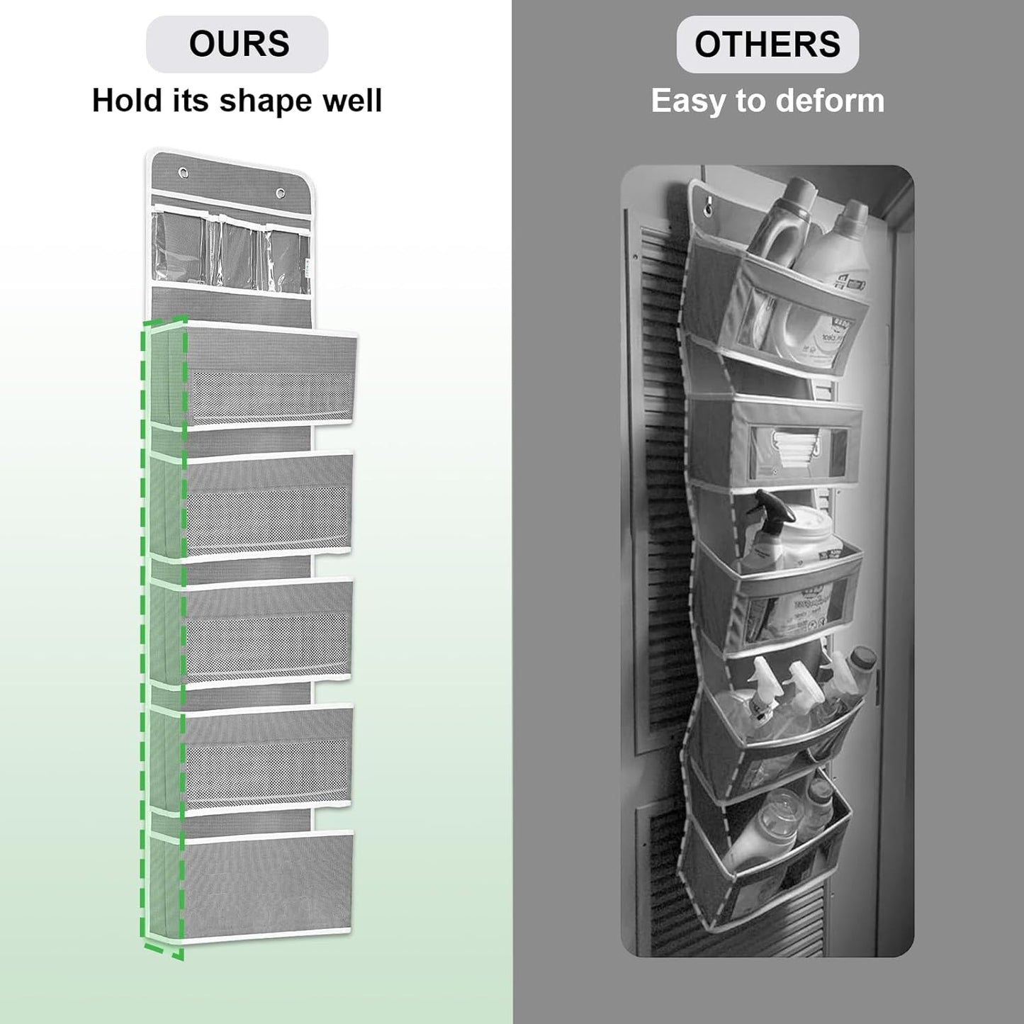 Over The Door Organizer Storage, 6 Shelf of Reinforcement Anti-Tilt Can Bear 44lb Bathroom Organization and Storage, Suitable for Bedroom, Pantry, Kitchen, Grey