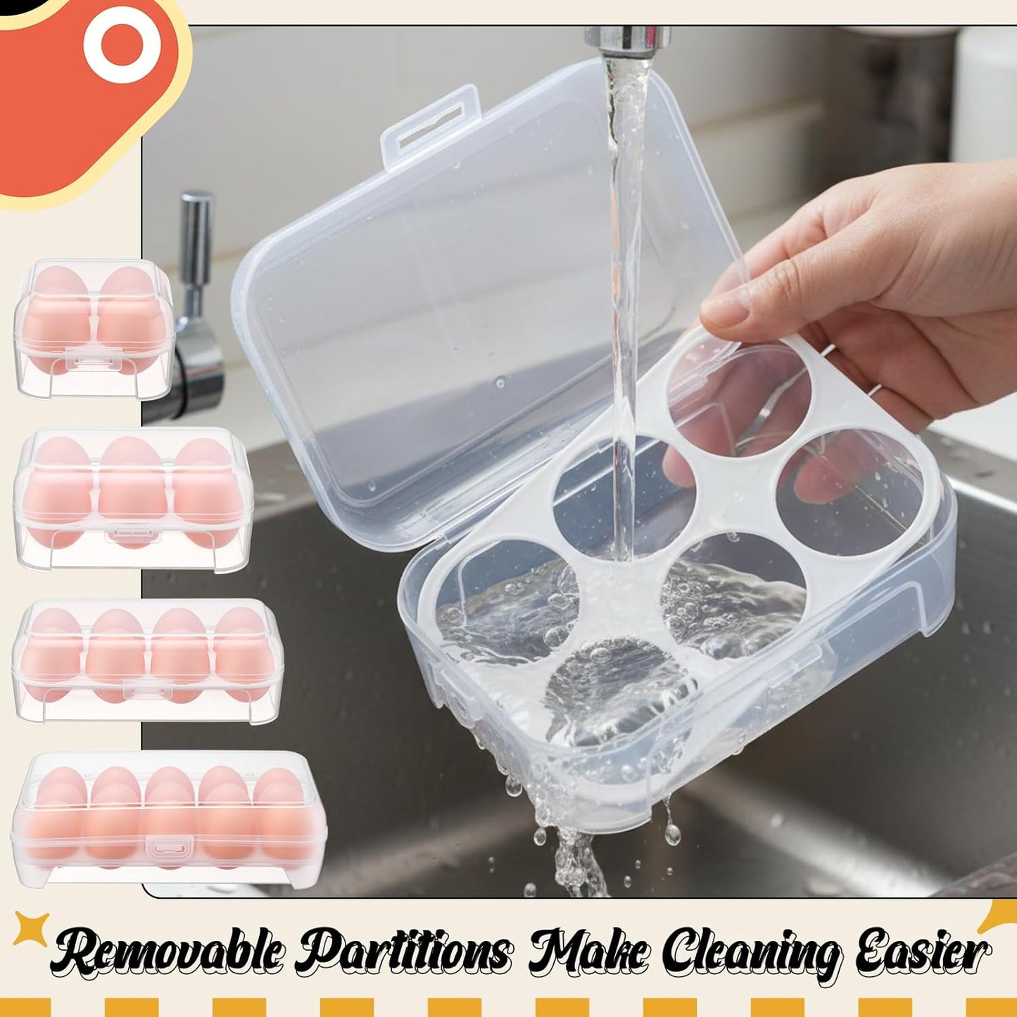 8 Pack Grid Egg Holder (4 Size: 15+8+6+4, Total 66 Eggs) Plastic Clear Grid Egg Container Keeper Storage Organizer Carrier for Refrigerator Camping Picnic Travel Kitchen Outdoor