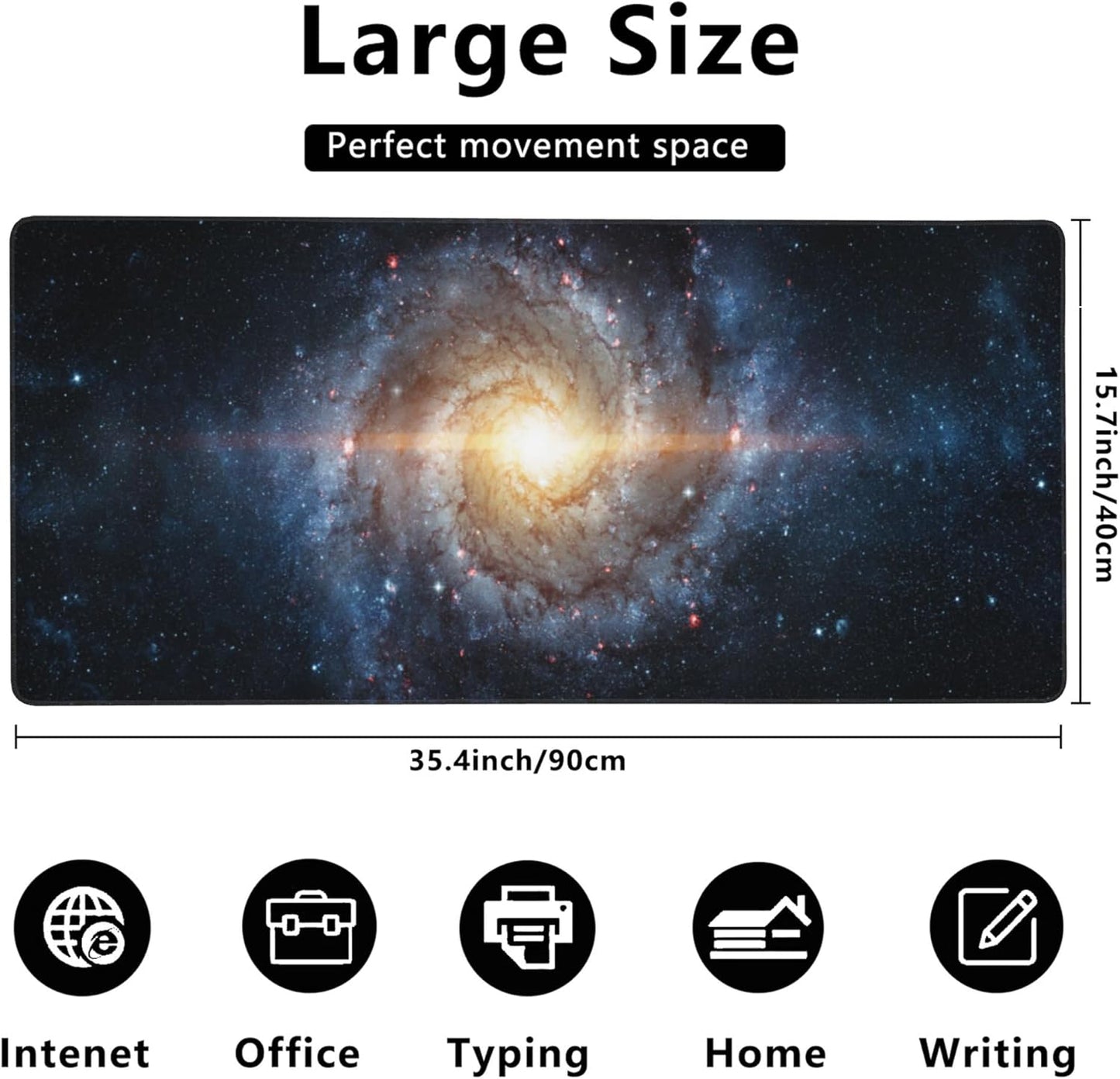 Desk Mat,Spiral Galaxy and Stars Gaming Mouse Pad,XXL Extended Mouse Pad Mat for Office,Computer,Keyboard with Non-Slip Base Stitched Eges Mousepad 35.4x15.75 inch
