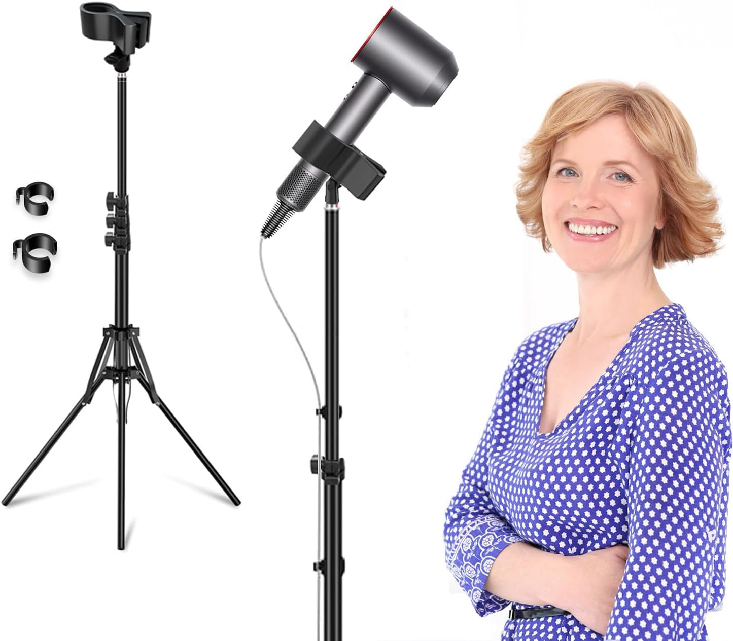 Purple River Hair Dryer Stand Black 20-63 Inch Adjustable Blow Dryer Holder with Tripod and Universal Clip, Easy to Use, Hands Free Relieve Wrist Pain, Shoulder Periarthritis etc