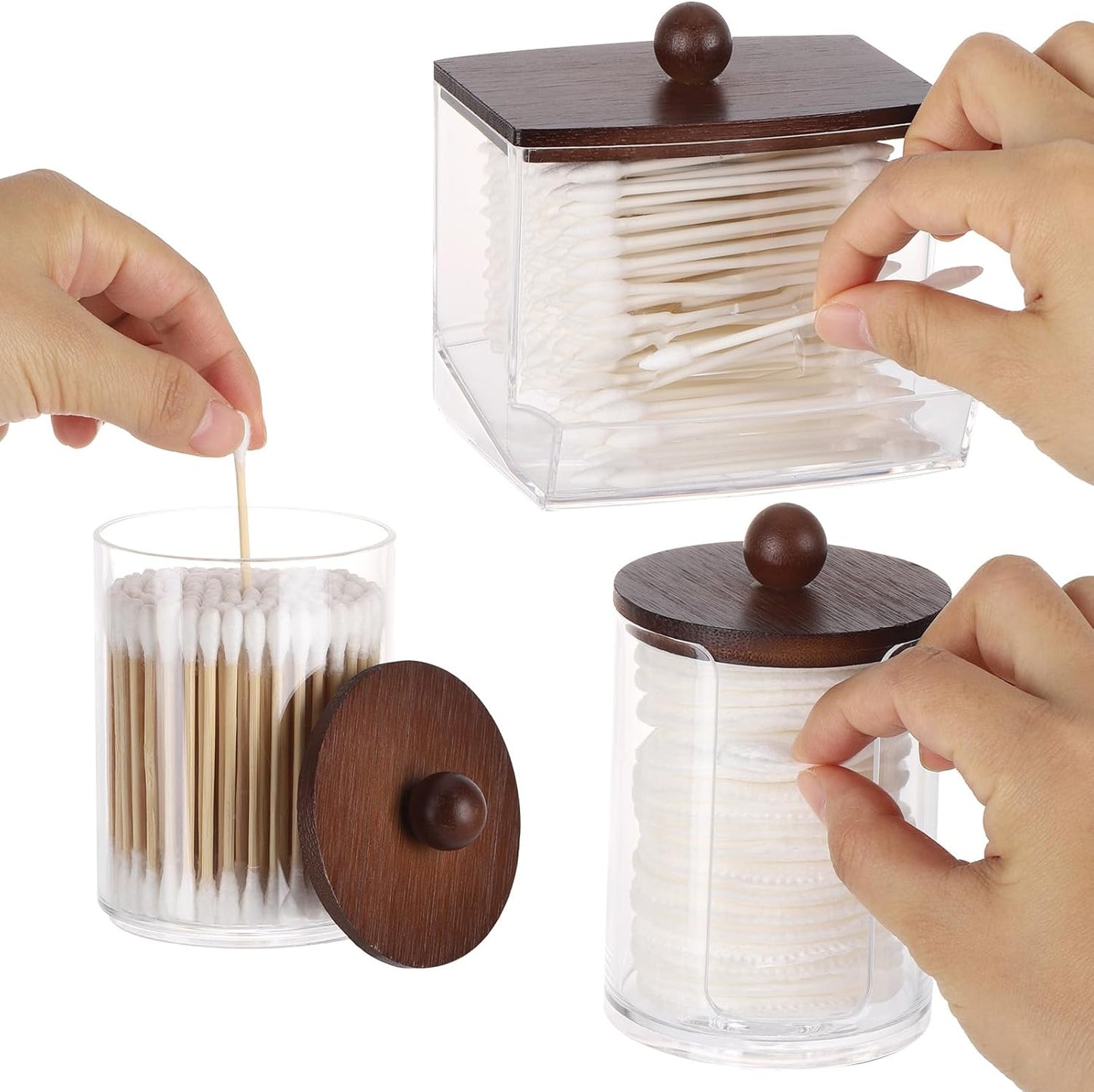 Tbestmax Bathroom Organizer Accessories Set-10 oz,7 oz Qtips Holder Storage with Bamboo Lids, Cotton Ball/Swabs Dispenser, Apothecary Jar 3 Pcs