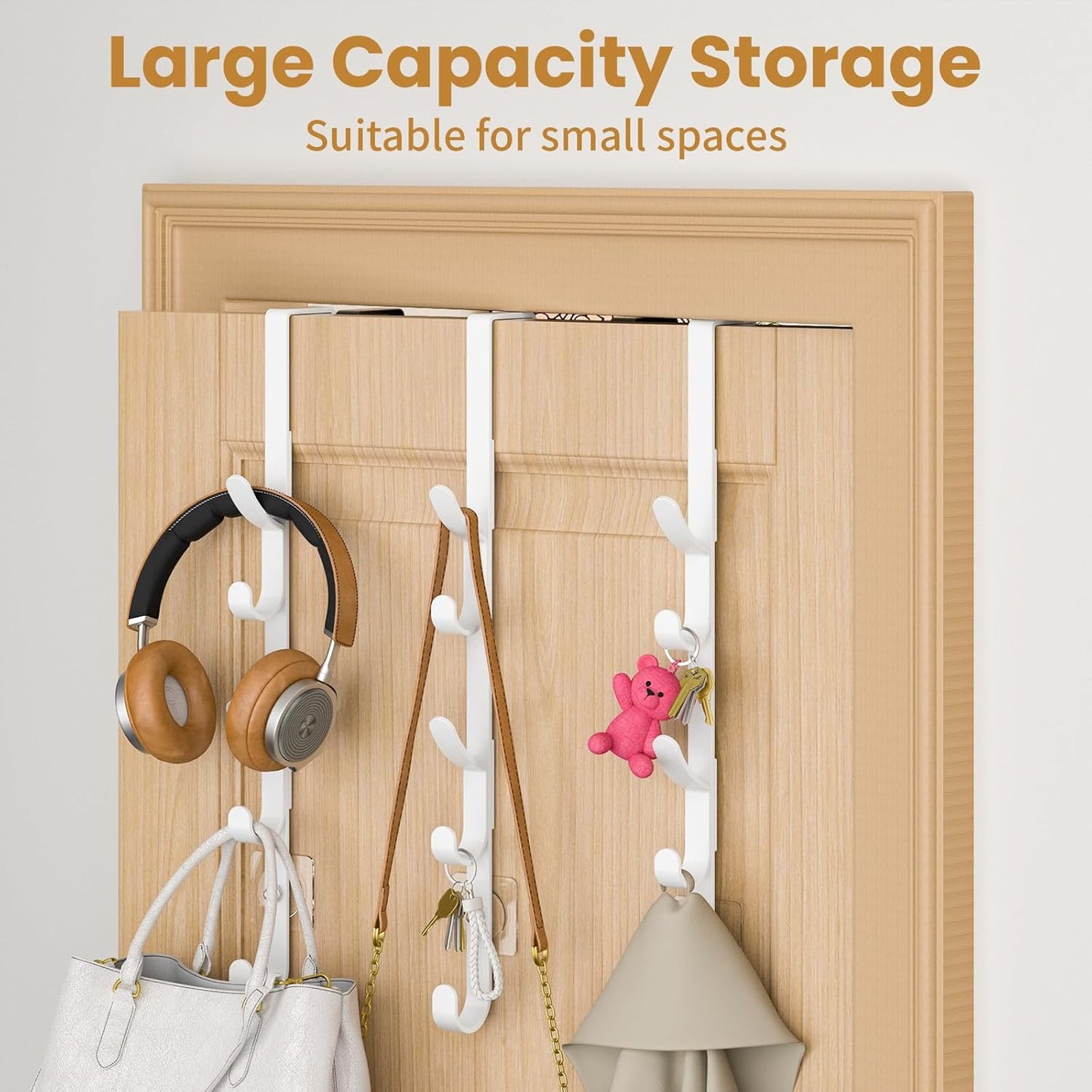 Over The Door Hooks, Metal Door Hooks for Hanging, Over The Door Purse Organizer for Coat Hanger, Back of Shower Door for Hanging Towel Rack Clothes, Hat, Bathroom, Closet (White-3Packs)