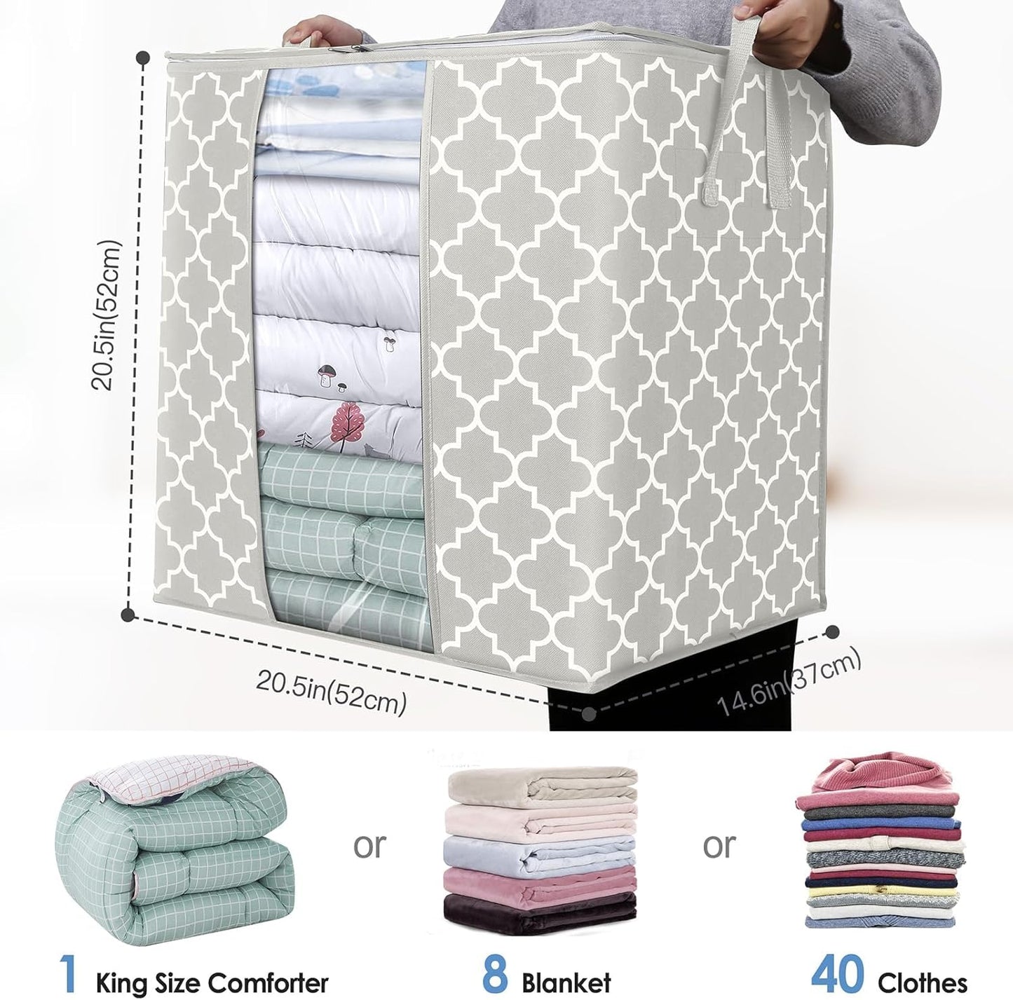 WISELIFE Storage Bags 2 Pack/100L Large Blanket Clothes Organization and Storage Containers for Comforters,Bedding, Foldable Organizer with Reinforced Handle, Clear Window, Sturdy Zippers,Lvory