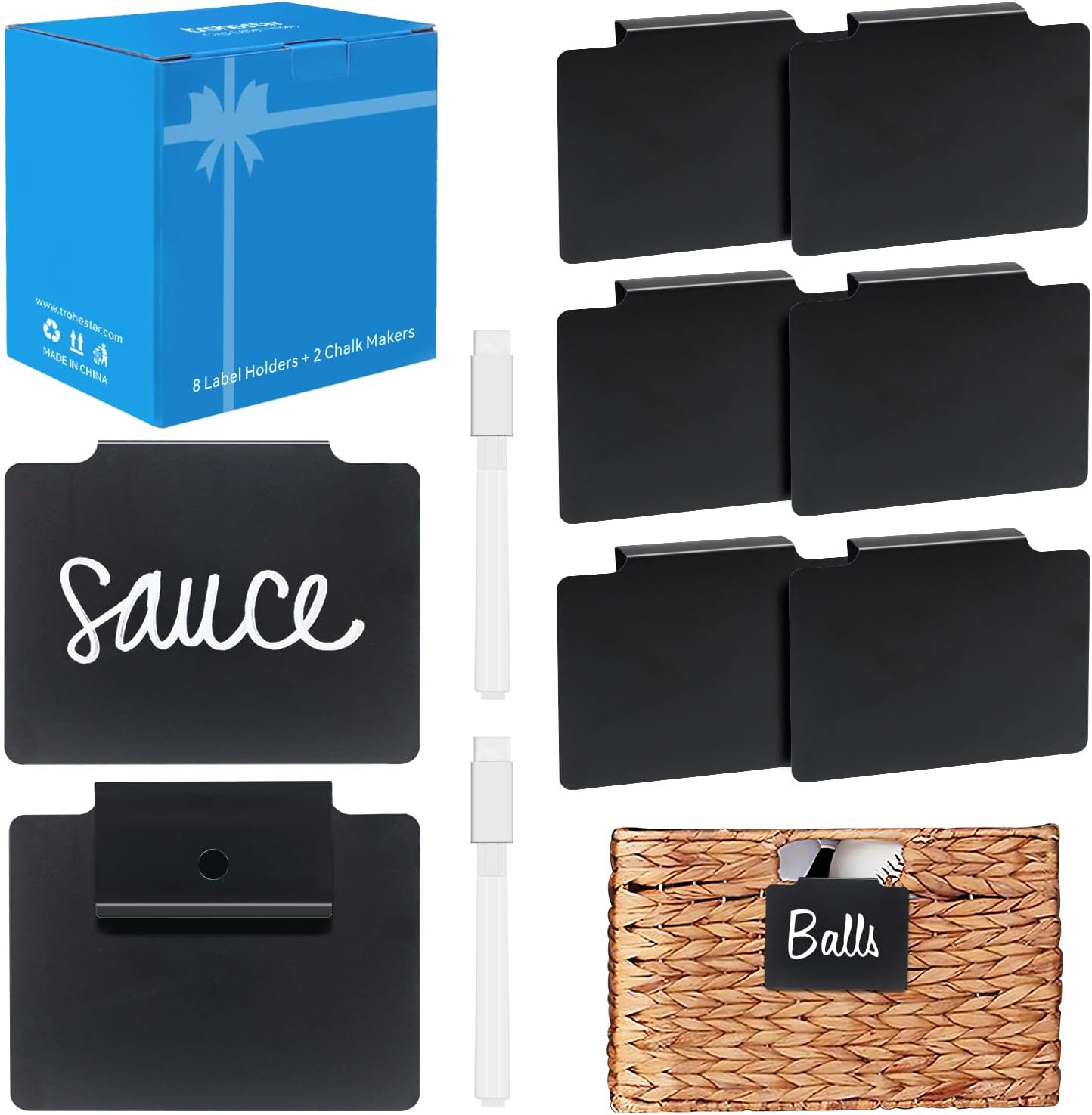 Metal Clip on Pantry Labels for Storage Bins - Chalkboard Tags for Kitchen Organization, Baskets & Containers