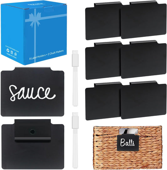 Metal Clip on Pantry Labels for Storage Bins - Chalkboard Tags for Kitchen Organization, Baskets & Containers