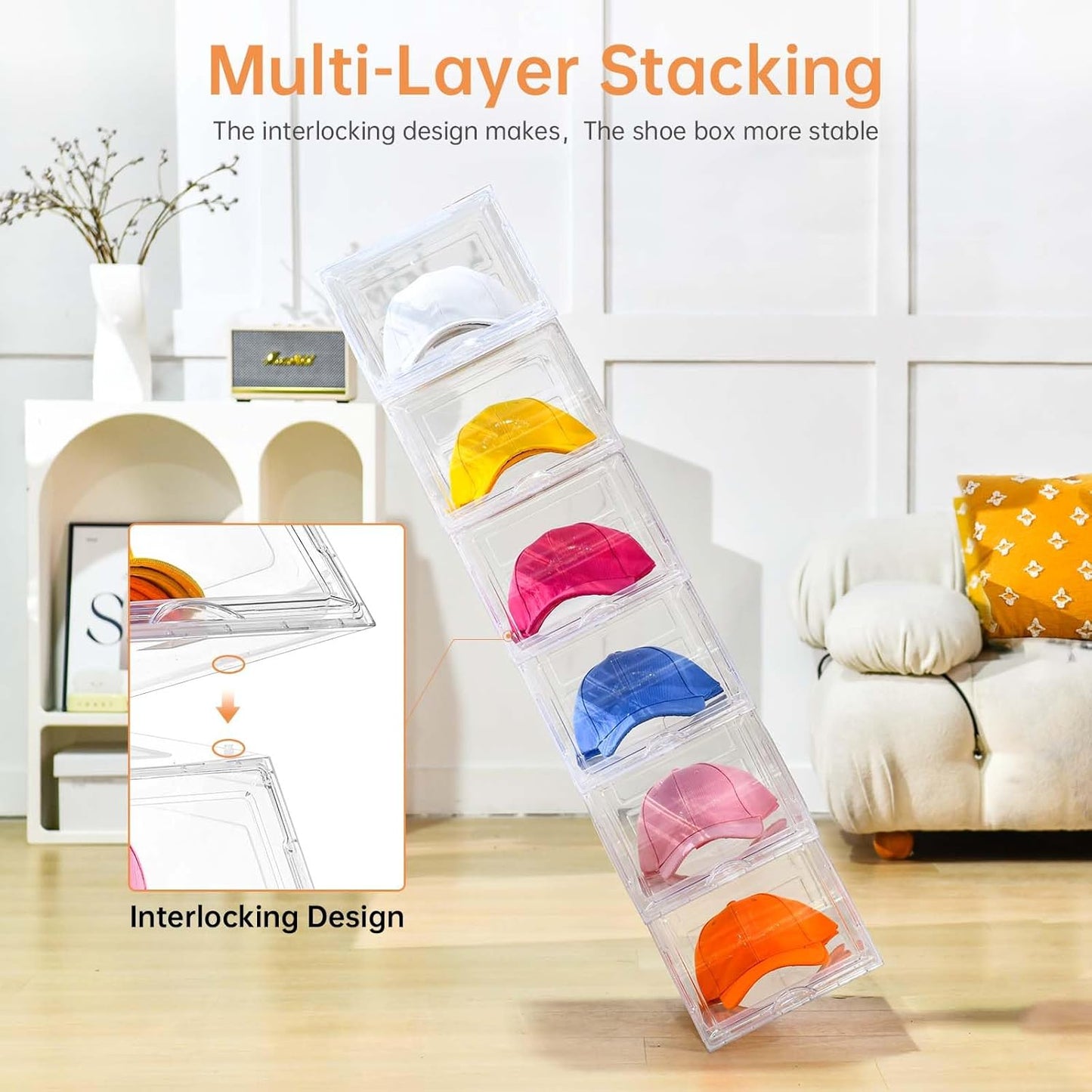 2 Pack Hat Organizer for Baseball Caps,Large Clear Cap Organizer with Drawer,Hats Holder Box for Closet with Sliding Tray,Stackable Hat Rack Display Case,Multi-use Hat Case for Caps,Each Holds 12 Hats