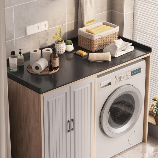 Washer Dryer Countertop, Foldable Laundry Countertop with Edge Rails - 27.5" x 54" Melamine Finish for Laundry Room Organization (Black)