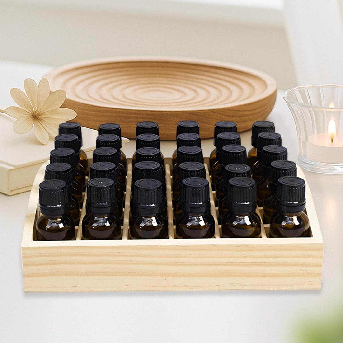 2 PCS Wooden Essential Oil Bottle Storage Box, Essential Oil Holder Detachable Display Organizer Stand, Wooden Storage Box Fits 5-15 Ml Bottles