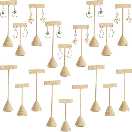 Marsui 18 Pcs Earring Display Set Earring T Bar Display Earring Holders with 3 Heights Earrings Display Stand for Jewelry (Linen Color)