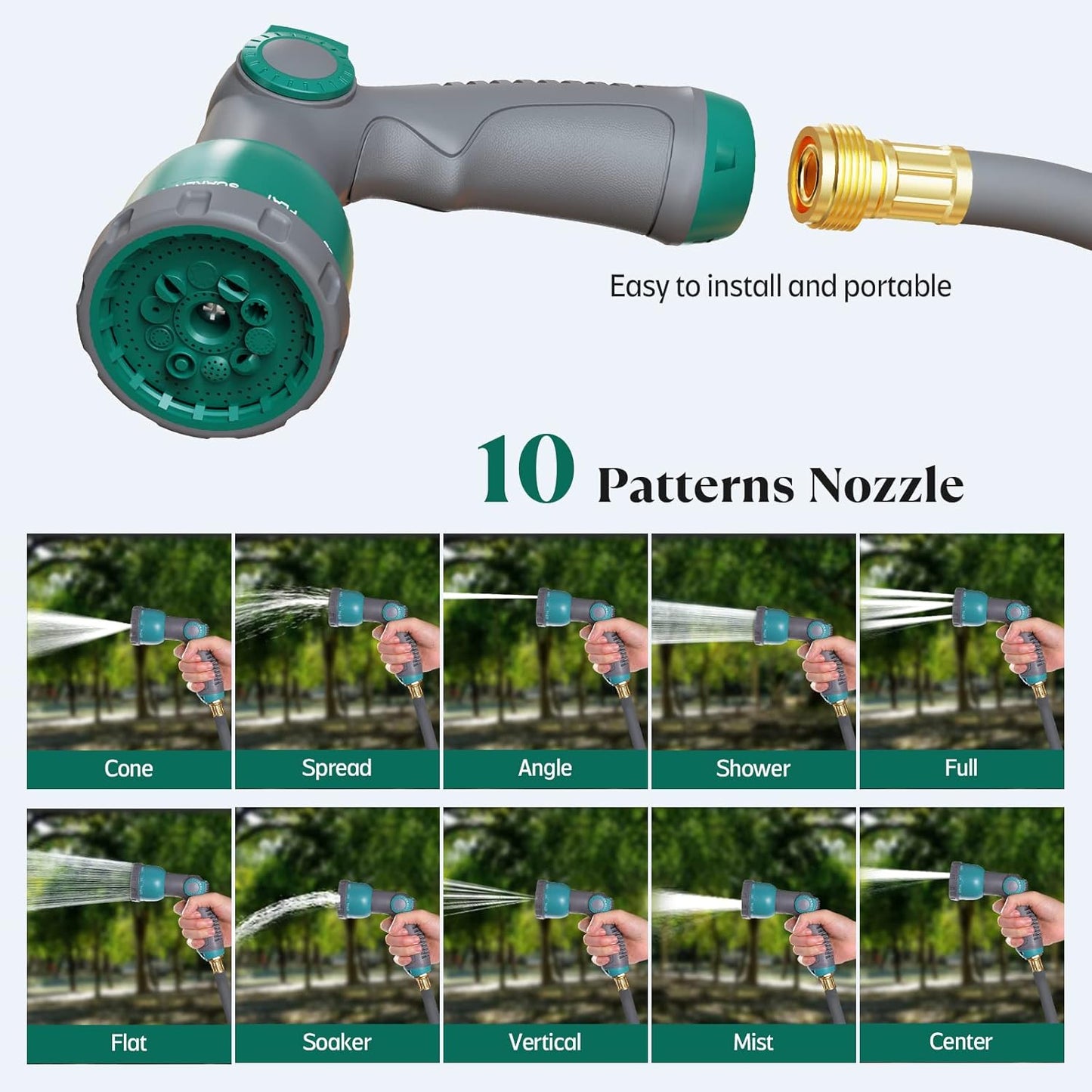 65 ft x 1/2" Retractable Garden Hose Reel, Heavy Duty Water Hose Reel Wall Mounted, Any Length Lock, 180°Swivel, Water Hose with 10-Function Nozzle for Cleaning, Watering (Green)