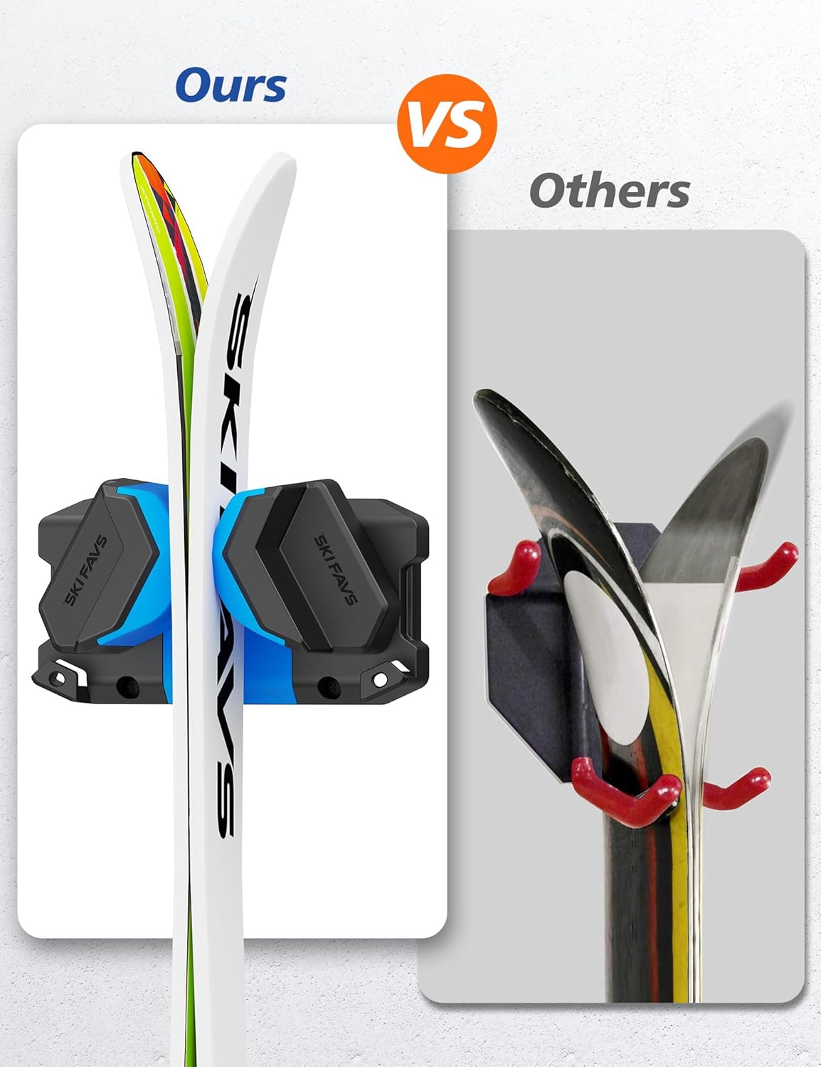 Ski & Snowboard Wall Rack, Ski Wall Mount & Ski Rack Wall Mount for Garage Space-Saving, Winter Gear Organizer, Fits Any Ski or Snowboard, Nonslip Ski Holders, Garage Organization, 2 Pack
