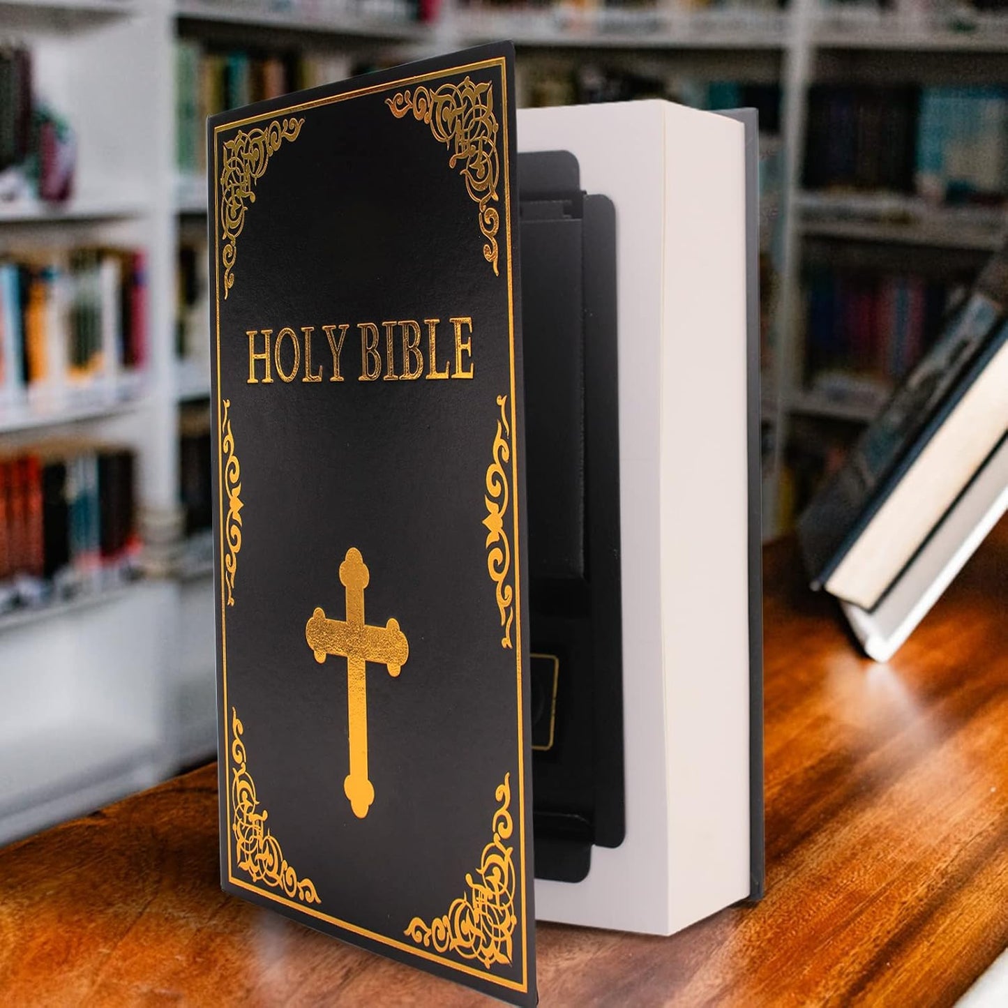 Leather Book Safe (Size 8.7"×6"×2") Real Paper Secret for Jewelry, Money and Cash, Diversion Book Safe,Hollow with Hidden,Combination Lock (M, Bible-Combination)
