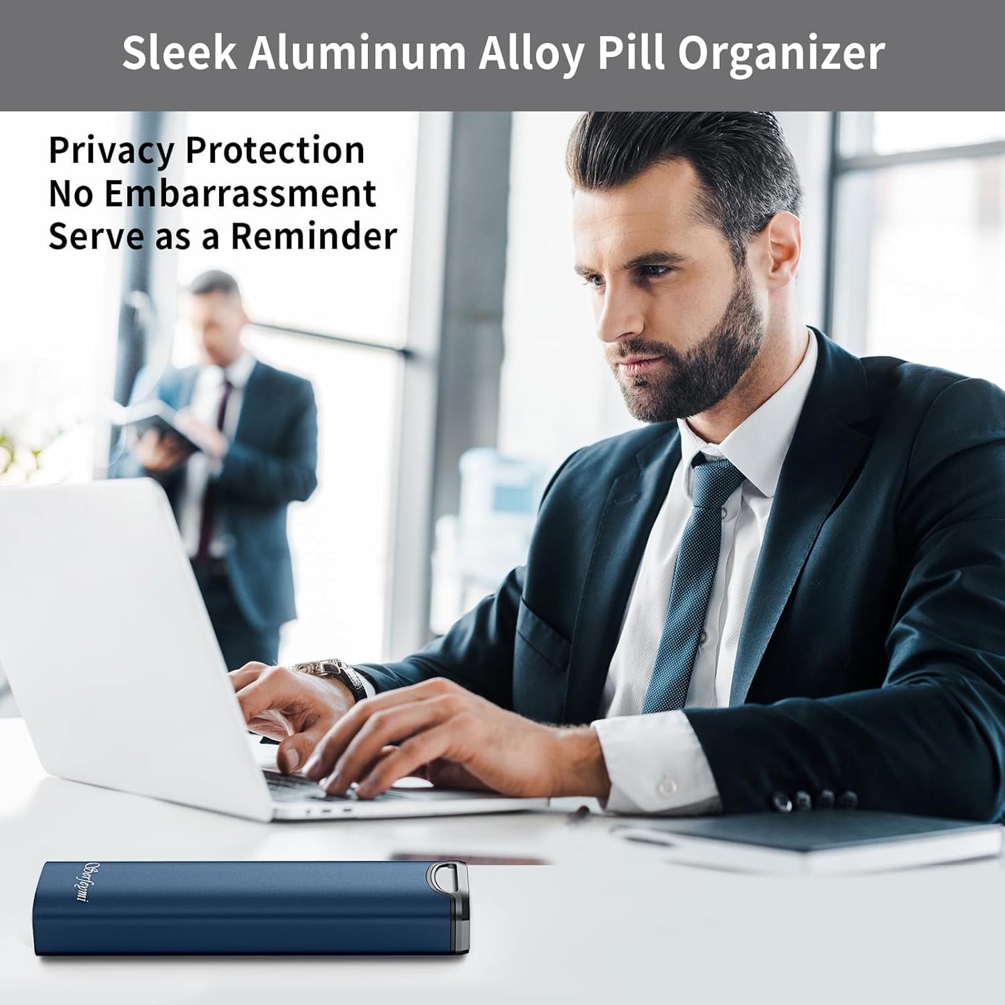 Metal Weekly Pill Organizer, Serfeymi Aluminum Daily Pill Box(Spare Gasket Provided),7 Day Pill Case Travel Medicine Organizer,Pill Containers with Individual Lid for Vitamins,Pills, Supplement-BL+BK