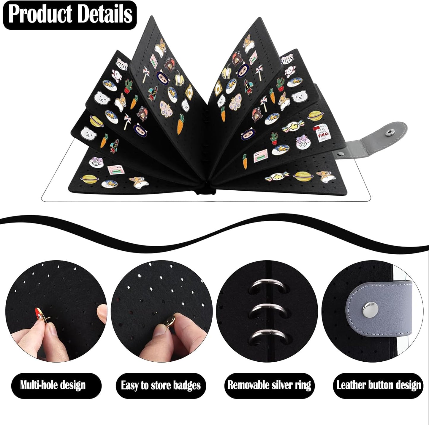 Enamel Pin Display Book with 8 Pages, Portable Pin Trading Book Clear PVC Cover Pin Organizer Pin Collection Display for Pins, Brooches, Badges Storage and Presentation