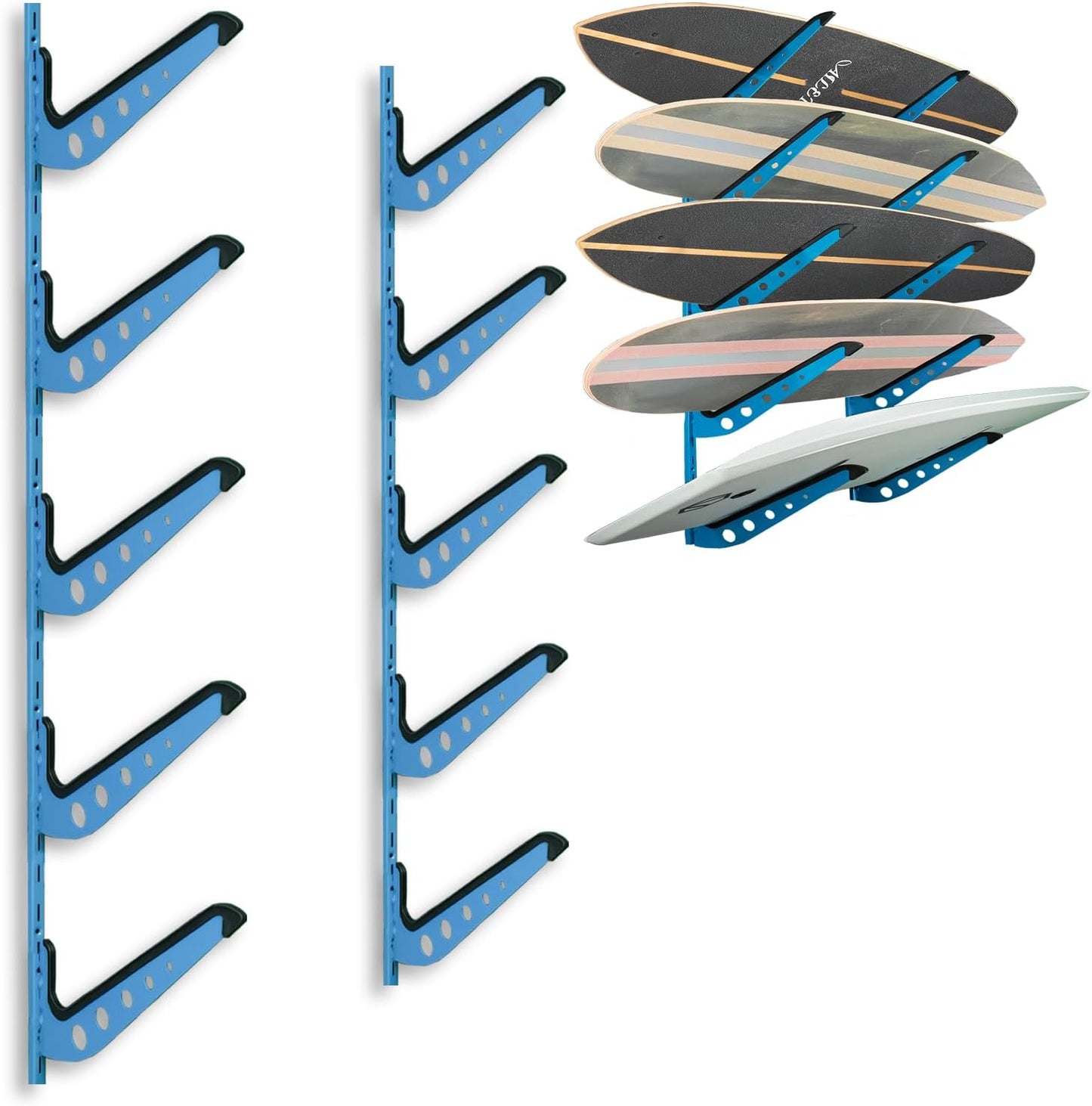 Snowboard Wall Mount, Adjustable 5/6 Board Surfboard Rack, Surfboard Wall Hangers for Surfboard, Wakeboard, and Snowboard Storage at Home or Garage