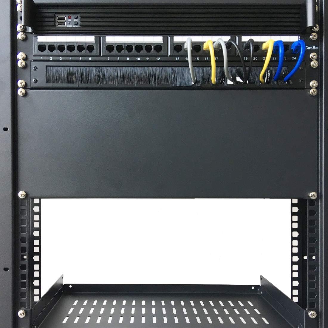 Jingchengmei 1U Disassembled Rack Mount Cable Management Panel with Brush for Cable Entry for 19-Inch Rack or Cabinet Black (BF01UAB2) (Pack of 2)