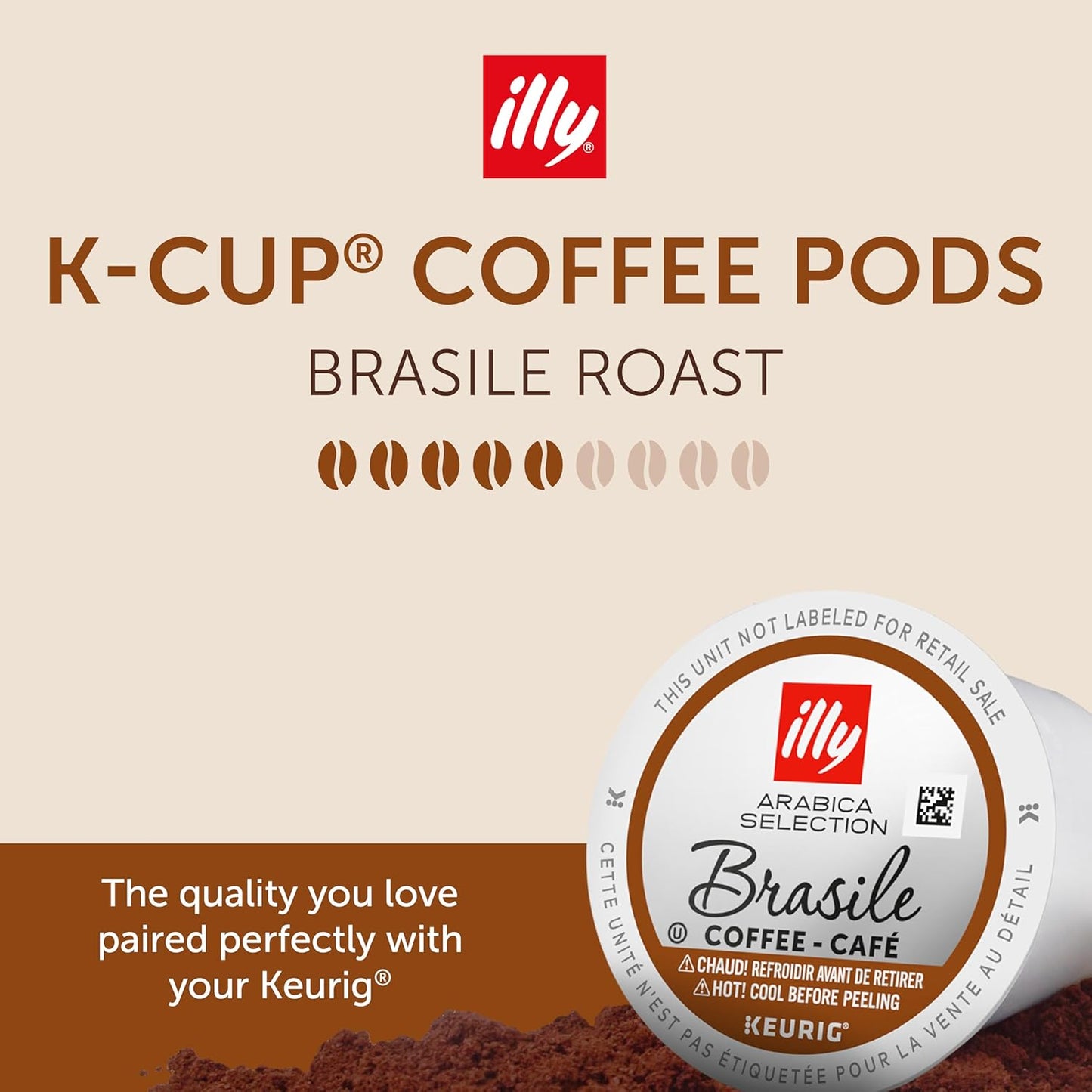 Illy Coffee K Cups - Pods For Keurig Machines – Brasile Bold Roast – Notes of Caramel – Intense & Full-Flavored Flavor - No Preservatives – 10 Count, 6 Pack
