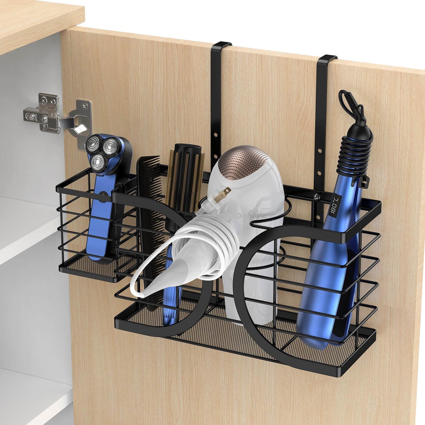 Hair Dryer Holder 3in1 Hair Tool Organizer/Wall Mounted,Cabinet Door or Desk-based Blow Dryer Holder/Height-adjustable Curling Iron Holder/Bathroom Cabinet Organizer for Flat Irons