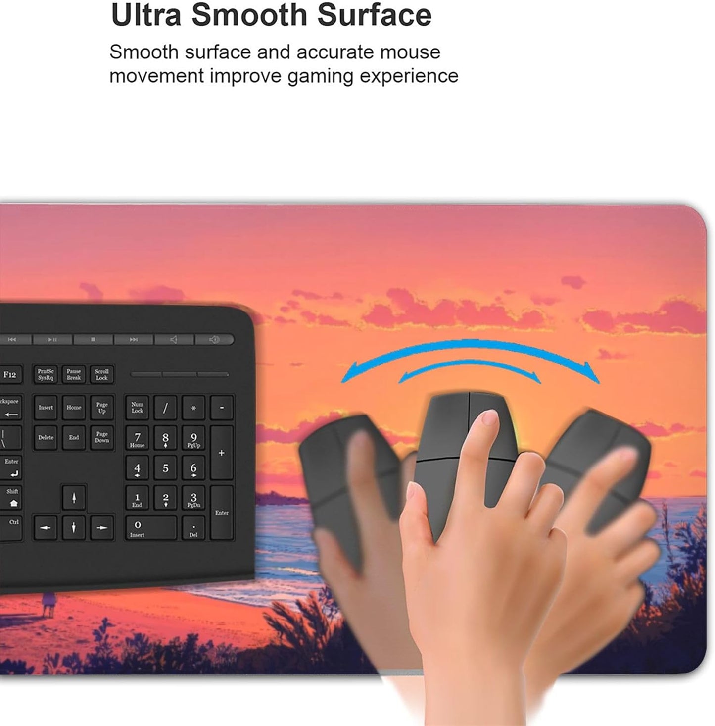 Sunset Beach Large Mouse Pad, Anime Style Gaming Desk Mat, XXL Keyboard Desk Pad Mat for Desktop, 35.4"x15.7" Non-Slip Base Big Mousepad with Stitched Edges