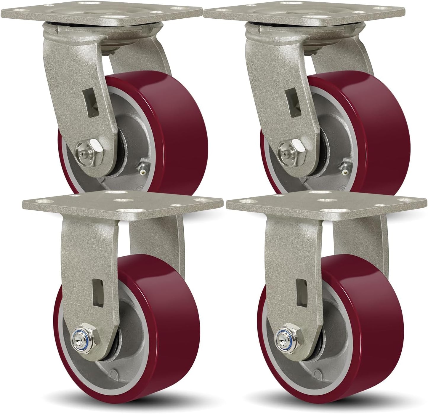 SY America 4" X 2" Casters Wheels,Heavy Duty Casters Set of 4，Polyurethane on Aluminum Wheels,2 Rigid 2 Swivel Casters,3200 LBS Load Capacity