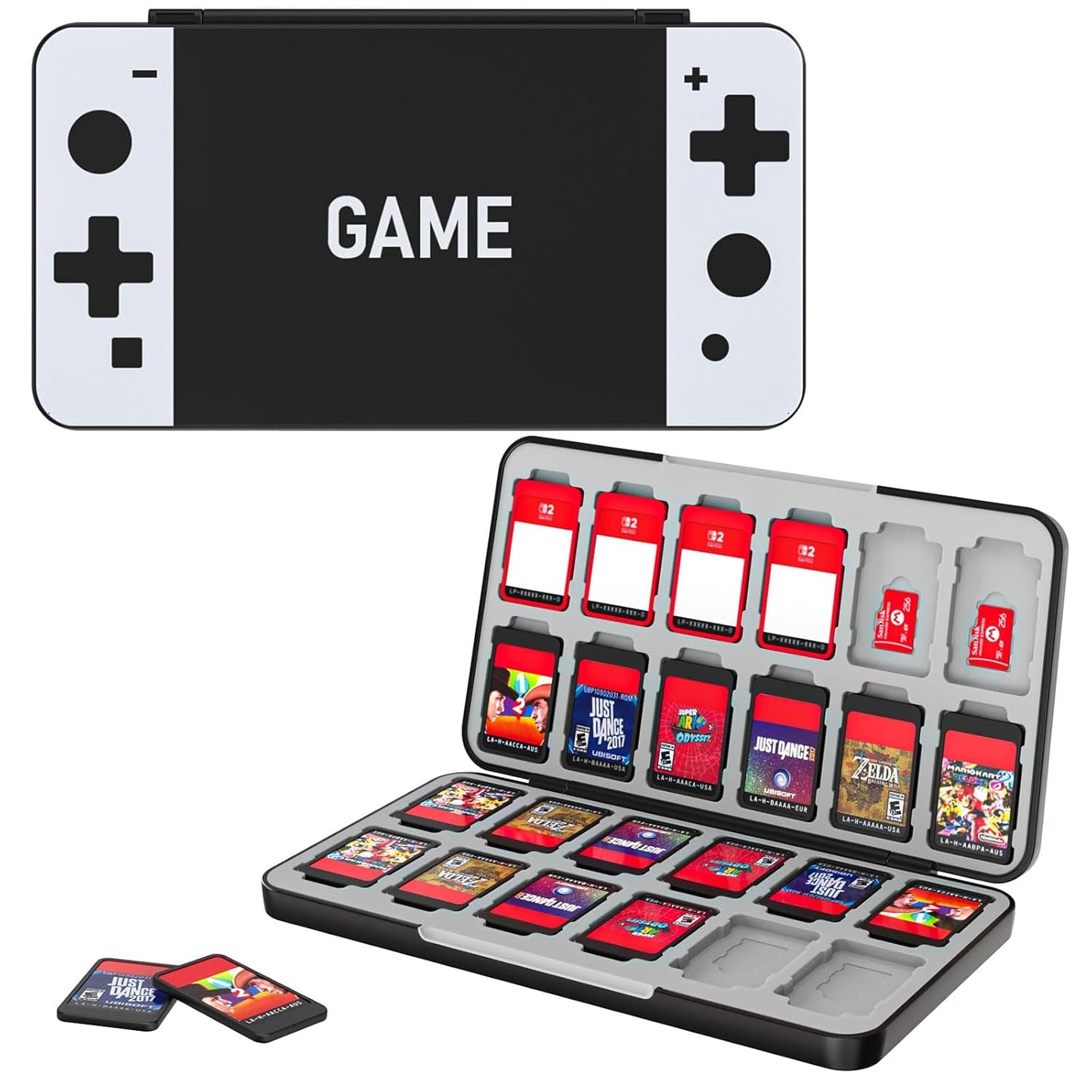 MoKo 24 Game Card Case for Nintendo Switch 2 / Switch OLED / Lite, Game Storage Holder Case with 24 Game Card Slots & 24 Micro SD Cards Slots, Slim & Portable Storage Box, Black & White Game