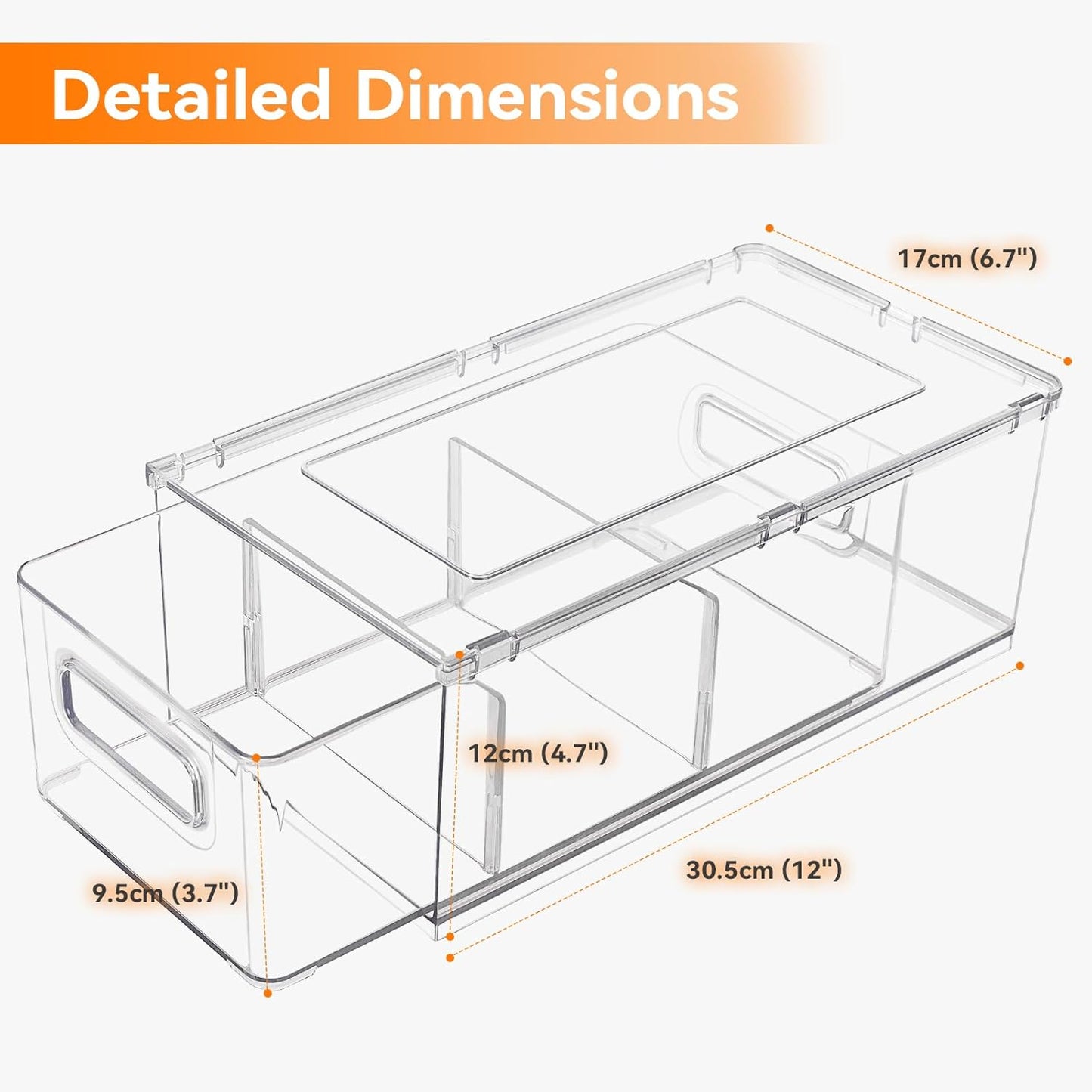 2 Pack Kitchen Storage Drawers Stackable Refrigerator Organizer Bins with Pull-out Drawer, Drawable Clear Fridge Drawer Organizer with Handle, Plastic Kitchen Pantry Storage Containers(2medium)