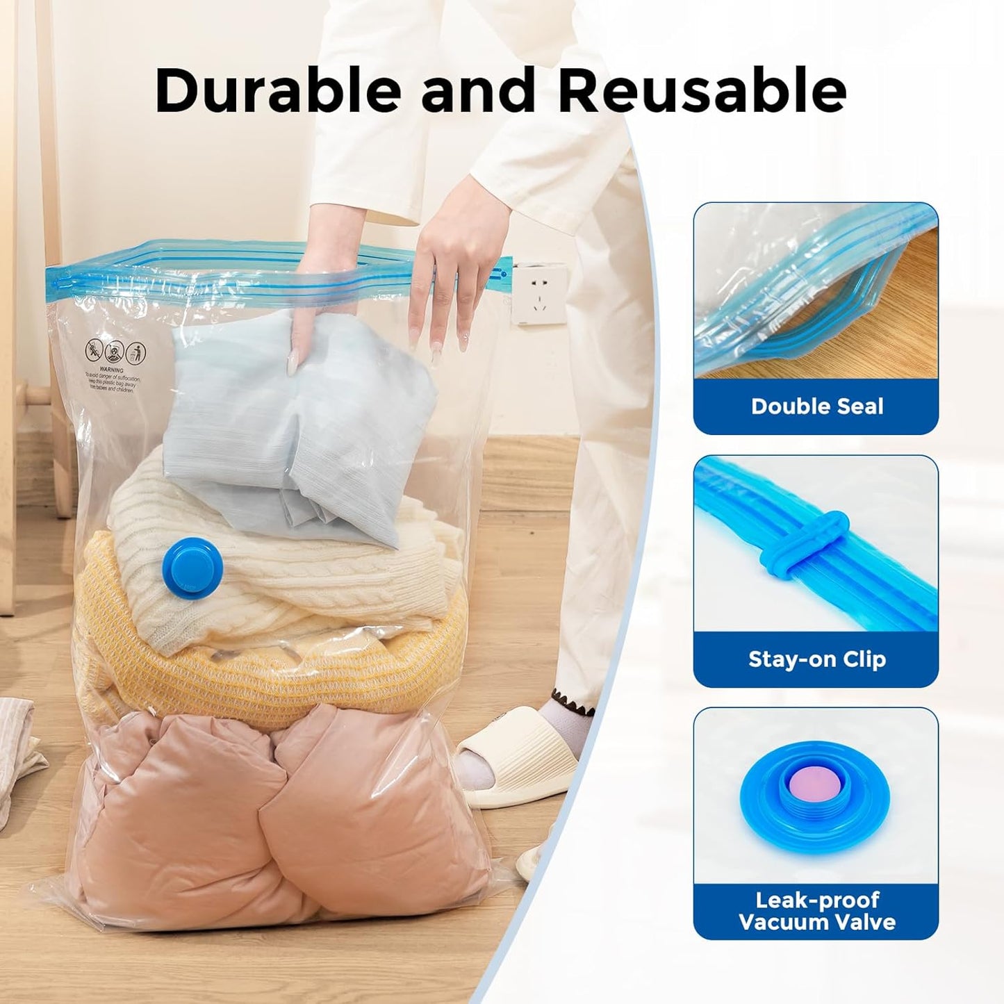ETENWOLF 4 Pack Vacuum Storage Bags with Rechargeable Wireless Pump, Vacuum Seal Bags for Clothes and Travel, Space Saver Bags in Multiple Carry-On Sizes, Perfect for Luggage and Suitcases