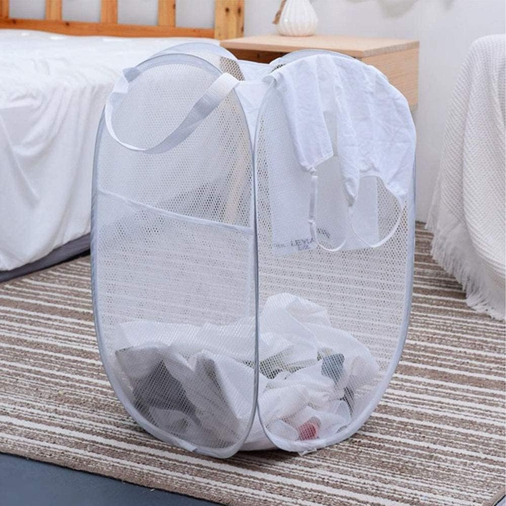 Larpur Pop Up Laundry Hampers, Portable Mesh Laundry Baskets, Collapsible Clothes Laundry Bin for Bedroom, Travel, Bathroom, College Dorm, White - 2 Pack