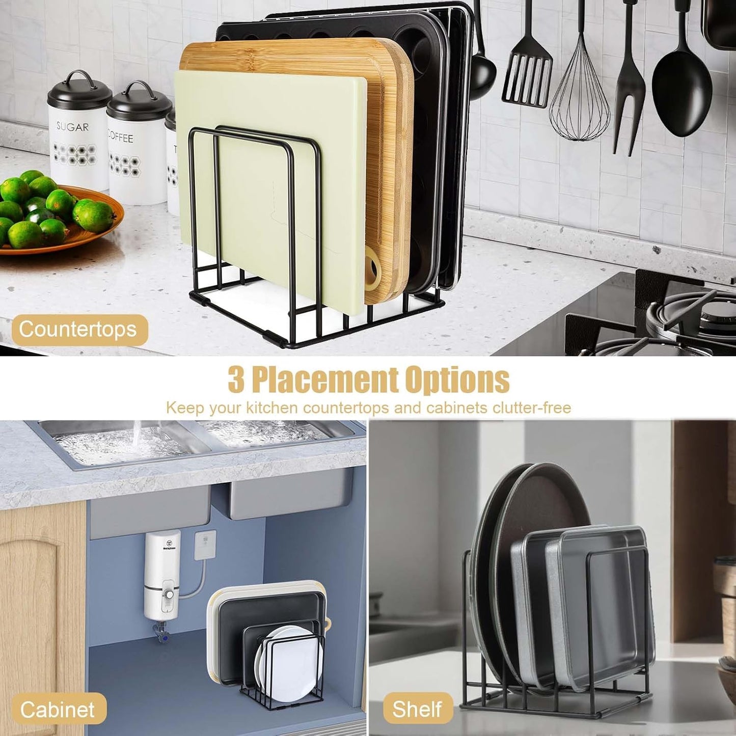 Kitchen Cabinet Cutting Board Organizer, Cookie Sheet Storage Rack,Cabinet Dividers Holder with 5 Slots for Baking Pan Tray Organizer (1 PC)