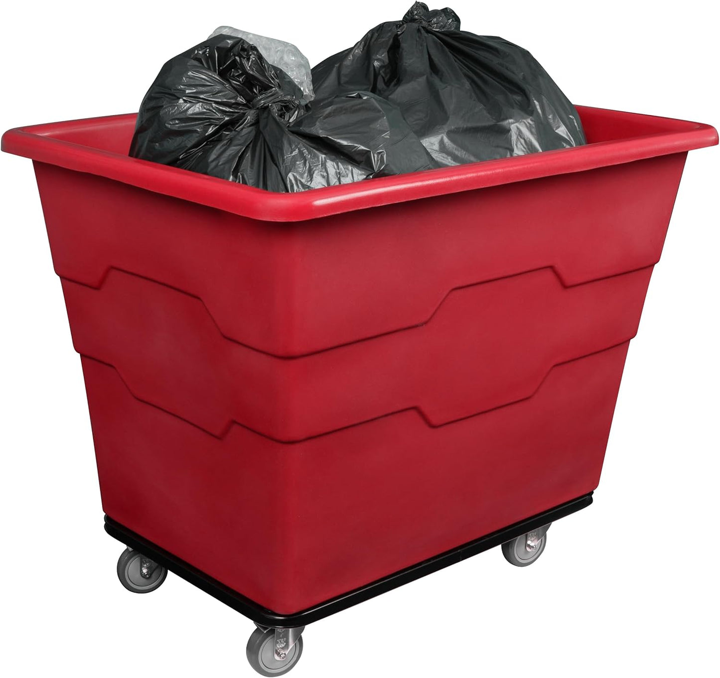 Commercial 16 Bushel Utility Cart with Steel Base, Poly Box Basket Truck, Laundry Cart, and Rolling Trash Bin, 47-Inch x 34.75-Inch x 35.5-Inch, 1000 Pound Weight Capacity, Red