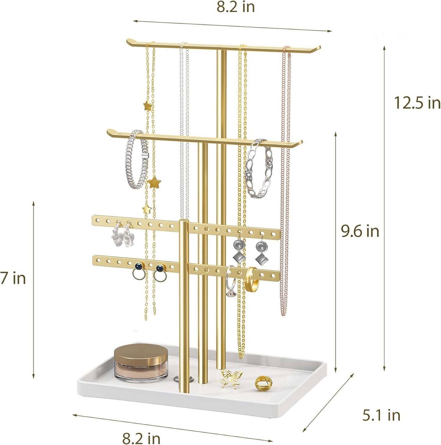 pickpiff Jewelry Stand Holder Organizer: 12.5" Tall Sturdy Hanger for 80 Pcs Jewelry, Gold Jewlery Tower for Necklace, Earring, Bracelet